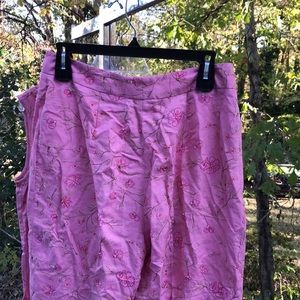 Rafael 2 pc Pink Embroidered Beads Linen Blend Sleeveless Top Capri Pants Set 8